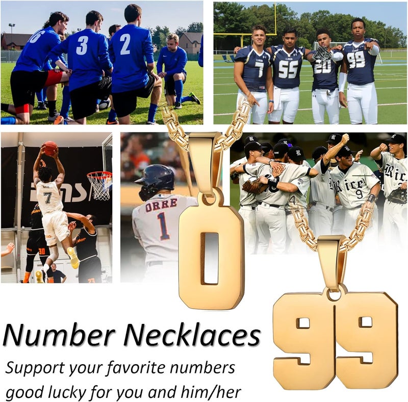 Susook Store Number Necklaces Personalized Necklaces 18K Gold Plated Initial Number Pendant Stainless Steel Chain Sports Necklaces for Men Women - Image 3